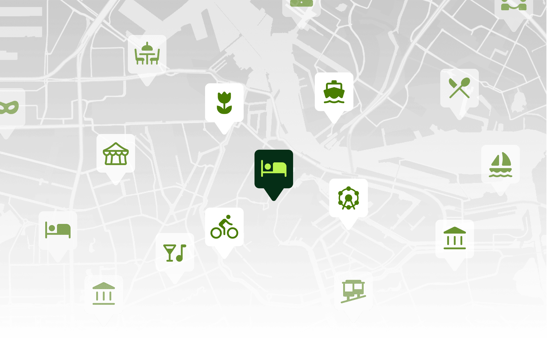 City map with pins for local tours, tickets, and attractions