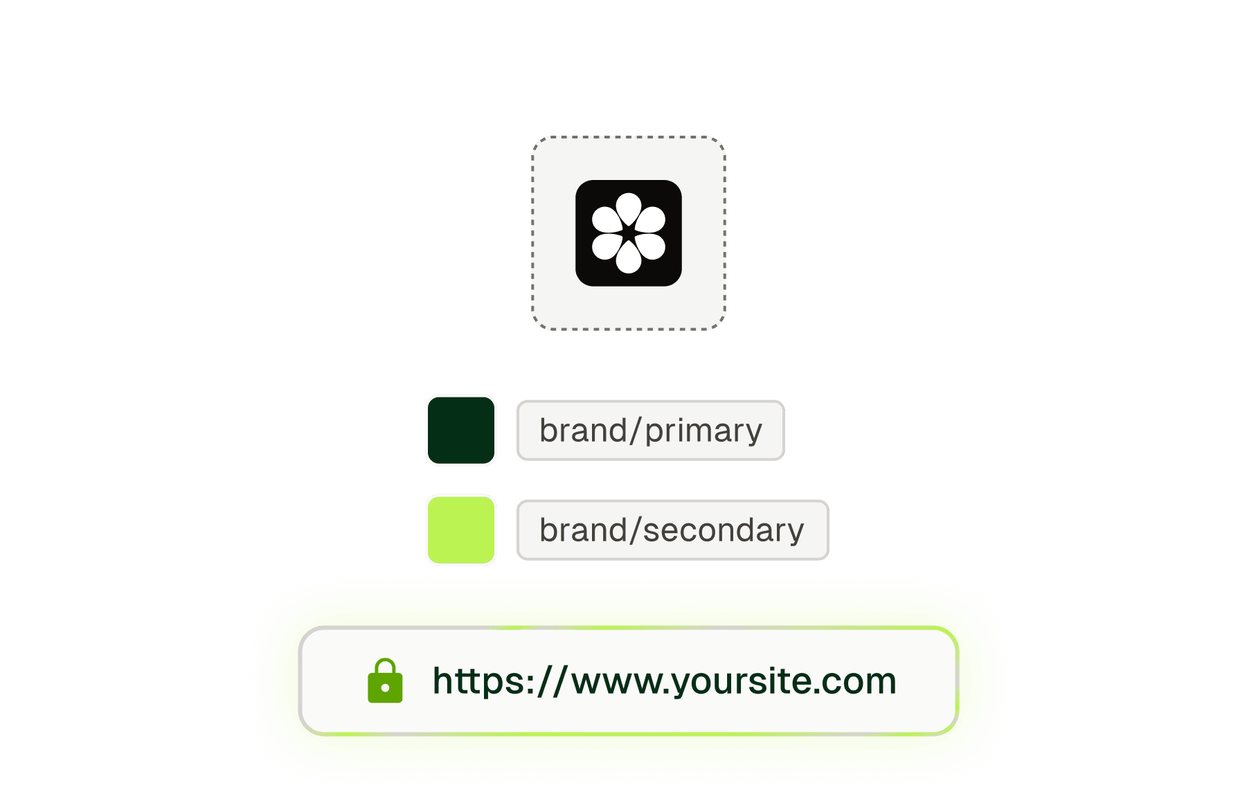 Brand colour swatches and a branded storefront URL